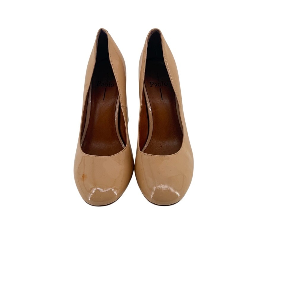 Linea Paolo Womens Nude Patent‎ Leather Round Toe Block Heel Pumps Size 8.5M